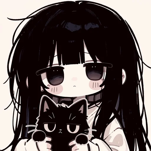 Чиби Девочка с Черной Кошкой